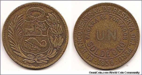1 Sol
KM#222
13.8000 g., Brass, 33 mm. Obv: National arms Rev: Value within circle