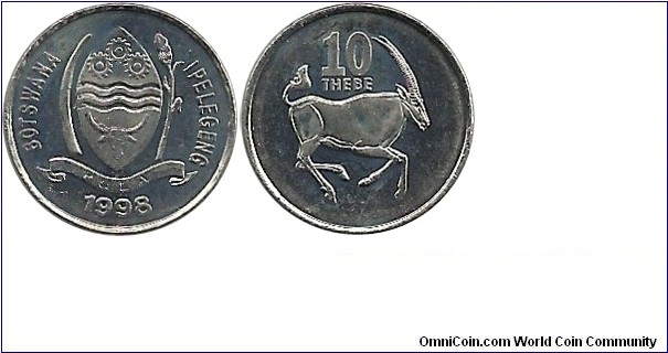 Botswana 10 Thebe 1998 - Reduced size