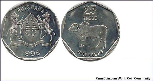 Botswana 25 Thebe 1998 - Reduced size