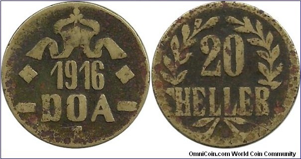 Deutsch Ost Afrika 20 Heller 1916T (mintmark T = Tabora,DOA)