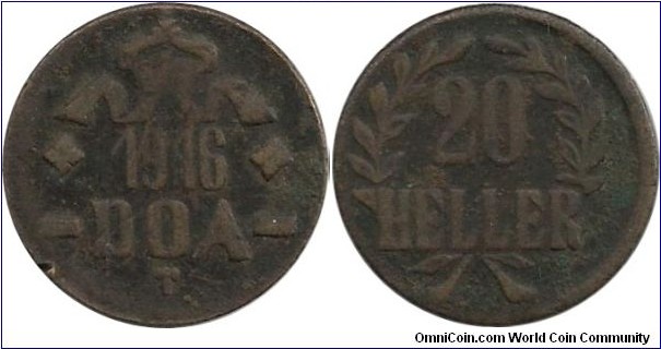 Deutsch Ost Afrika 20 Heller 1916T (mintmark T = Tabora,DOA)