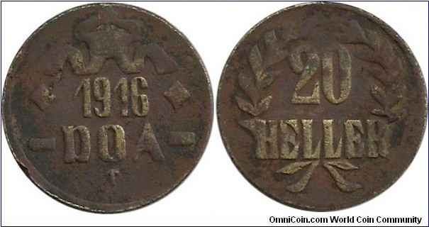 Deutsch Ost Afrika 20 Heller 1916T (mintmark T = Tabora,DOA)