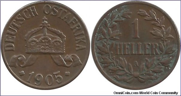 DOAfrika 1 Heller 1905A (mintmark A = Berlin,Germany)