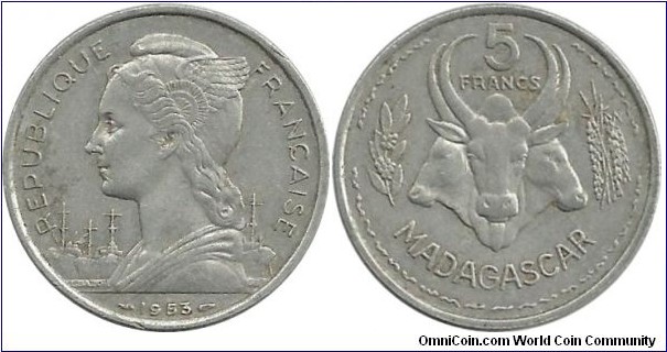 Madagascar 5 Francs 1953