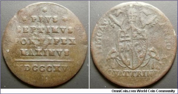 Vatican 1816 1 baiocco. Weight: 2.11g. 