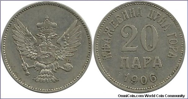 Montenegro 20 Para 1906