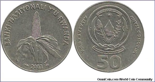 Rwanda 50 Francs 2003 - Banki Nasiyonali
