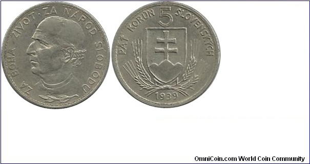 Slovakia 5 Slovakian Korun 1939