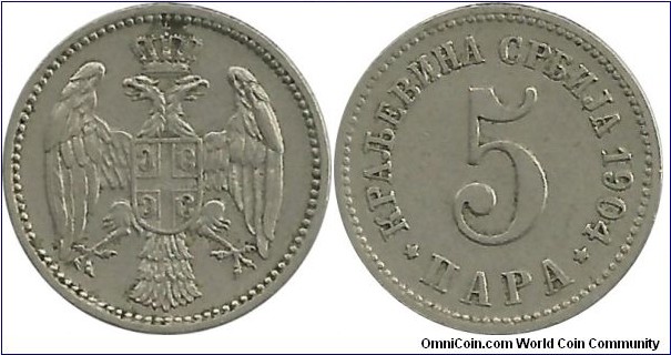 Serbia-Kingdom 5 Para 1904 - King Petar I (1903-1918)