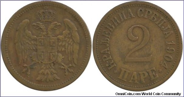 Serbia-Kingdom 2 Pare 1904 - King Petar I (1903-1918)