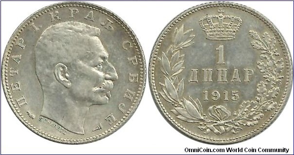 Serbia-Kingdom 1 Dinar 1915 - King Petar I (1903-1918)