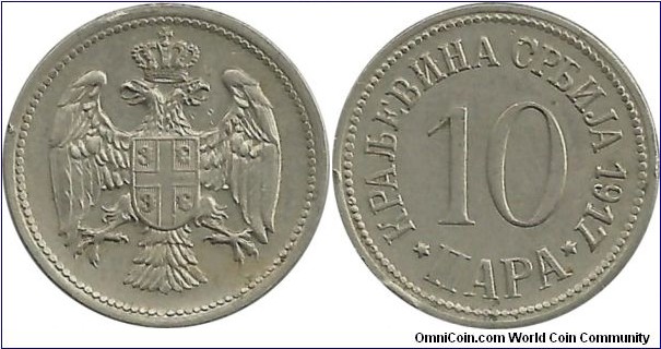 Serbia-Kingdom 10 Para 1917 - King Petar I (1903-1918)