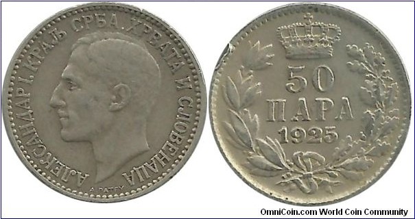 Kingdom of Serbs, Croats and Slovenes 50 Para 1925 - Ruler: King Aleksandar I (1921–1934)