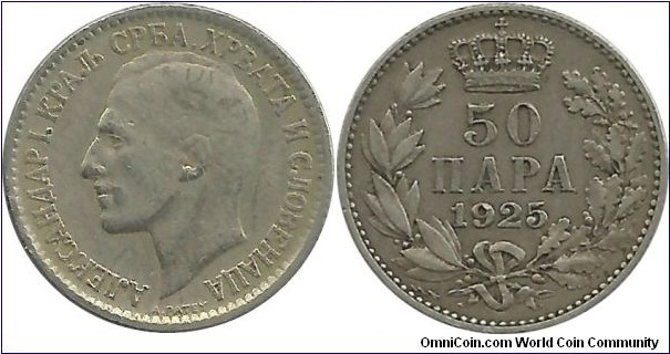 Kingdom of Serbs, Croats and Slovenes 50 Para 1925 (thunderbold) - Ruler: King Aleksandar I (1921–1934)