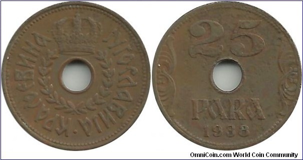 Yugoslavia 25 Para 1938