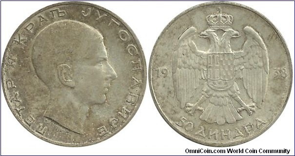 Yugoslavia-Kingdom 50 Dinara 1938 - King Petar II (1934-1943)