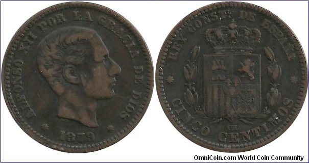 Spain 5 Centimos 1879