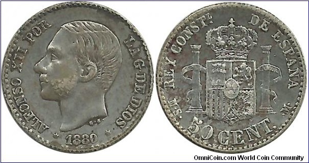 Spain 50 Centimos 1880