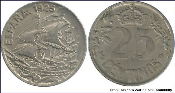 Spain 25 Centimos 1925