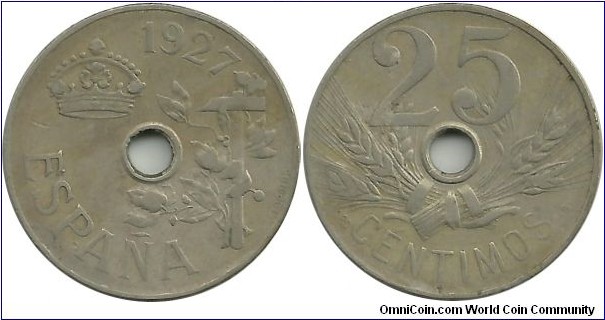 Spain 25 Centimos 1927