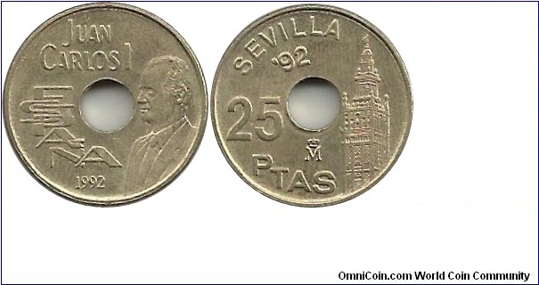 Spain 25 Pesetas 1992-Sevilla'92-Giralda Tower