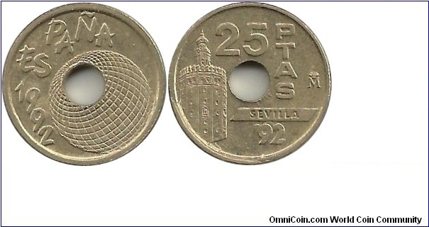 Spain 25 Pesetas 1992-Sevilla'92-Tower of Gold