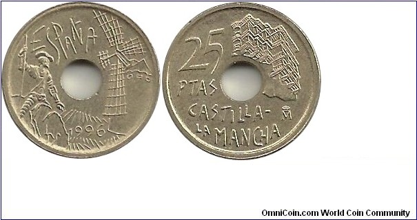 Spain 25 Pesetas 1996-Castilla-LaMancha-DonQuiote