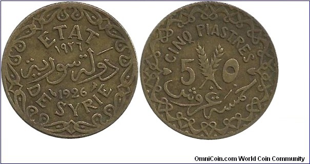 Syria 5 Piastres 1926