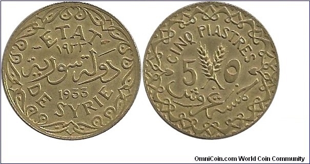 Syria 5 Piastres 1933