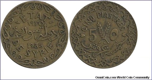 Syria 5 Piastres 1935