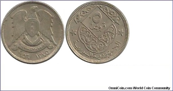 Syria 5 Piastres 1956