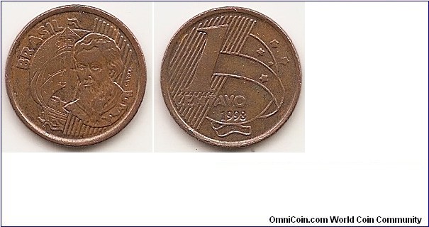 1 Centavo
KM#647
2.4300 g., Copper Plated Steel, 17 mm. Obv: Cabral bust at right Rev: Denomination on linear design at left, 3/4 globe with sash on right, date below Edge: Plain