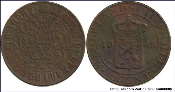 Nederlandsch Indie ½ Cent 1945P