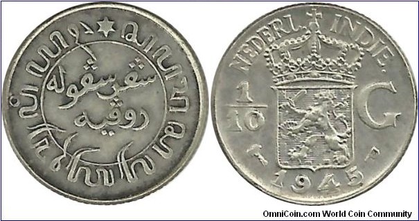 Nederlandsch Indie 1/10 Gulden 1945P