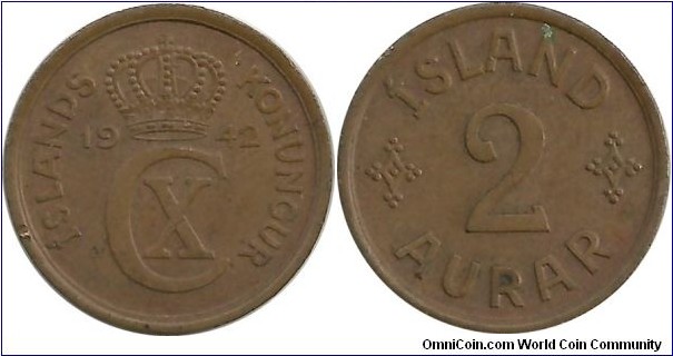 Iceland-Denmark 2 Aurar 1942