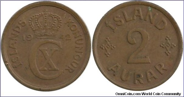 Iceland-Denmark 2 Aurar 1942