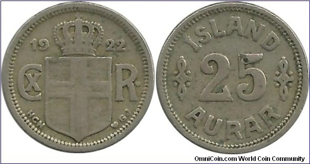 Iceland-Denmark 25 Aurar 1922