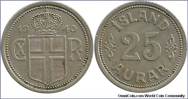 Iceland-Denmark 25 Aurar 1940