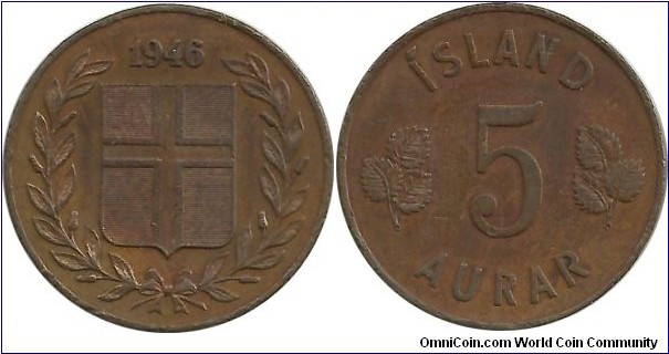 Iceland 5 Aurar 1946