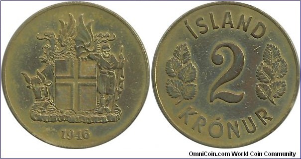 Iceland 2 Kronur 1946