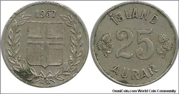 Iceland 25 Aurar 1957