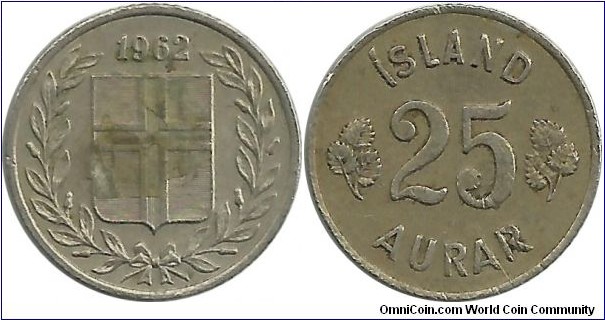 Iceland 25 Aurar 1962