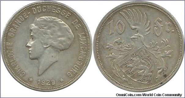 Luxembourg 5 Francs 1929(Ag)