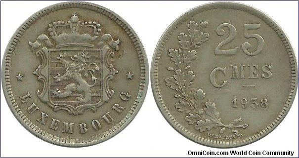 Luxembourg 25 Centimes 1938