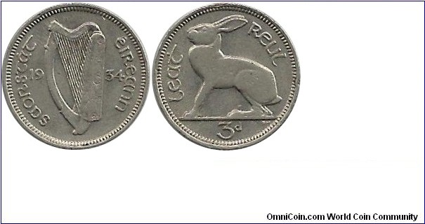 Ireland 3 Pence 1934