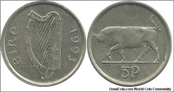 Ireland 5 Pence 1993 - reduced size
