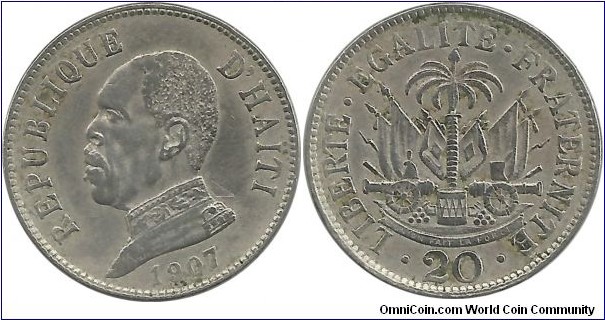 Haiti 20 Centimes 1907 - President Pierre Nord Alexis