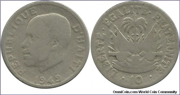 Haiti 10 Centimes 1949 - President Dumarsais Estime