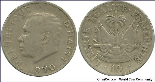 Haiti 10 Centimes 1970 - President Francois Duvalier 