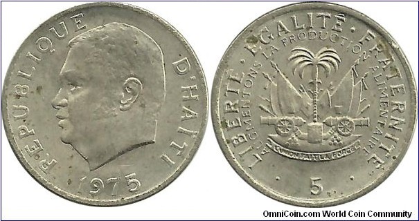 Haiti 5 Centimes 1975 - President Jean-Claude Duvalier